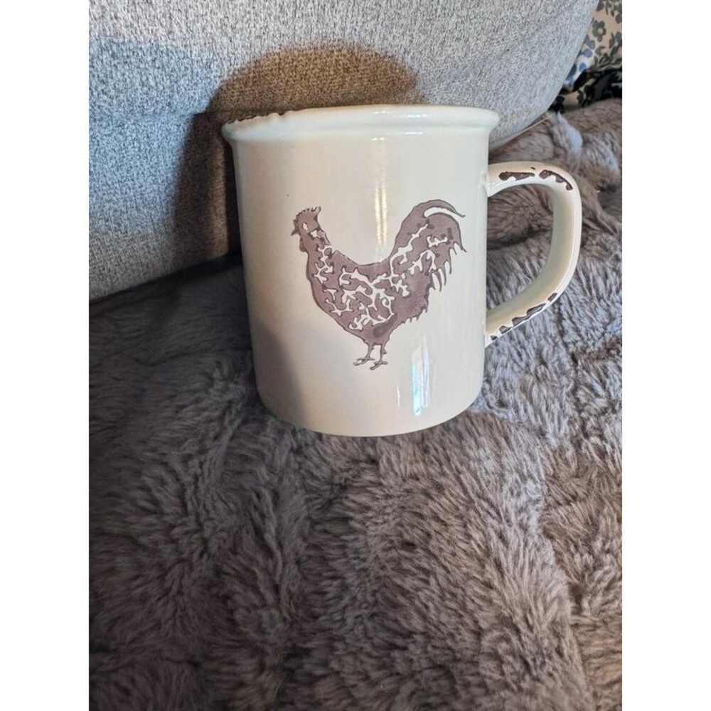 Cypress Home Farmhouse Rooster Mug – Cream/Brown Distressed Rustic Coffee Cup